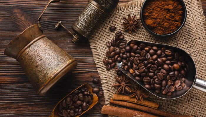 top-view-coffee-accessories-on-the-table top-view-coffee-accessories-on-the-table